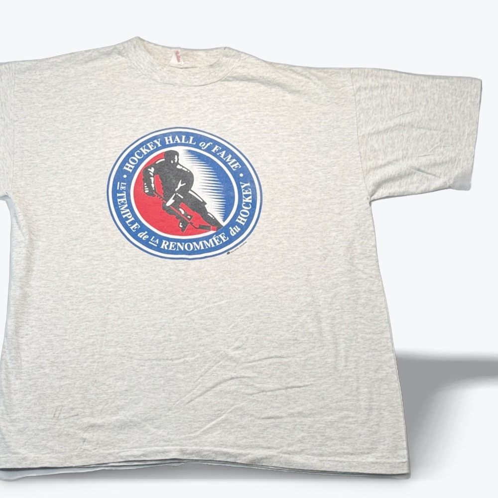 Vintage Bulletin Athletic Hockey Hall of Fame T-Shirt Men XL Gray Made in Canada